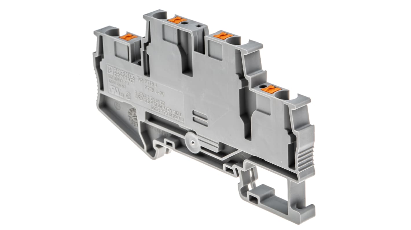 Phoenix Contact PTTB 4 Series Grey Feed Through Terminal Block, 0.2 → 6mm², Double-Level, Push In Termination,