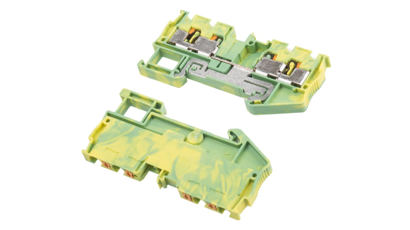 Bloc de mise à la terre PT 4-QUATTRO-PE, 4 voies , raccordement Enfichable, 24 → 10 AWG, Vert/Jaune