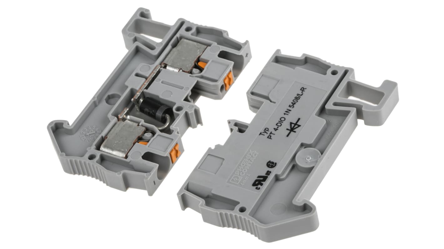 Phoenix Contact PT 4-DIO 1N 5408/L-R Series Grey Component Terminal Block, Single-Level, Push In Termination