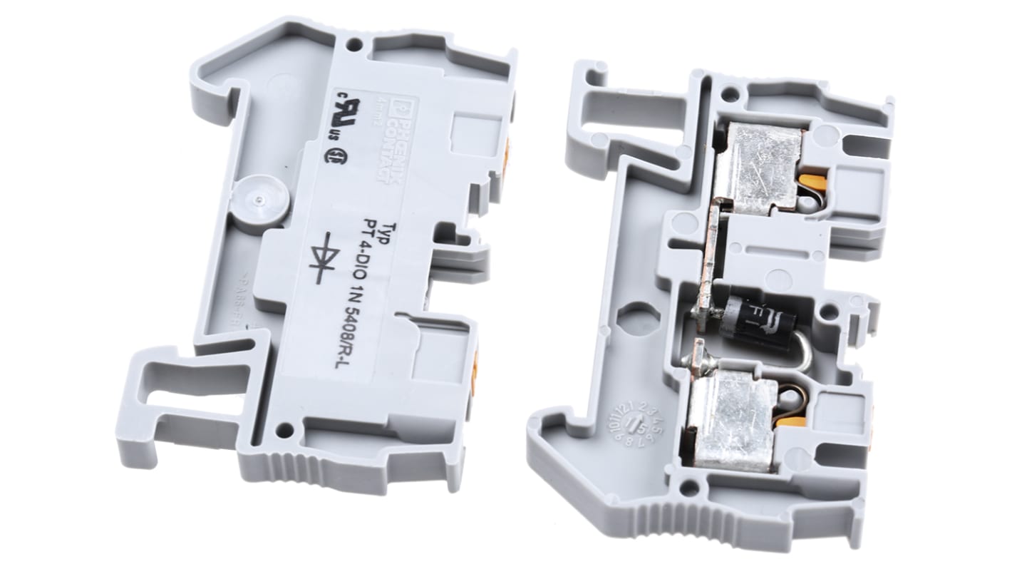 Phoenix Contact PT 4-DIO 1N 5408/R-L Reihenklemme Einfach Grau, 0.2 → 6mm², 800 V / 1.5 (Nominal)A