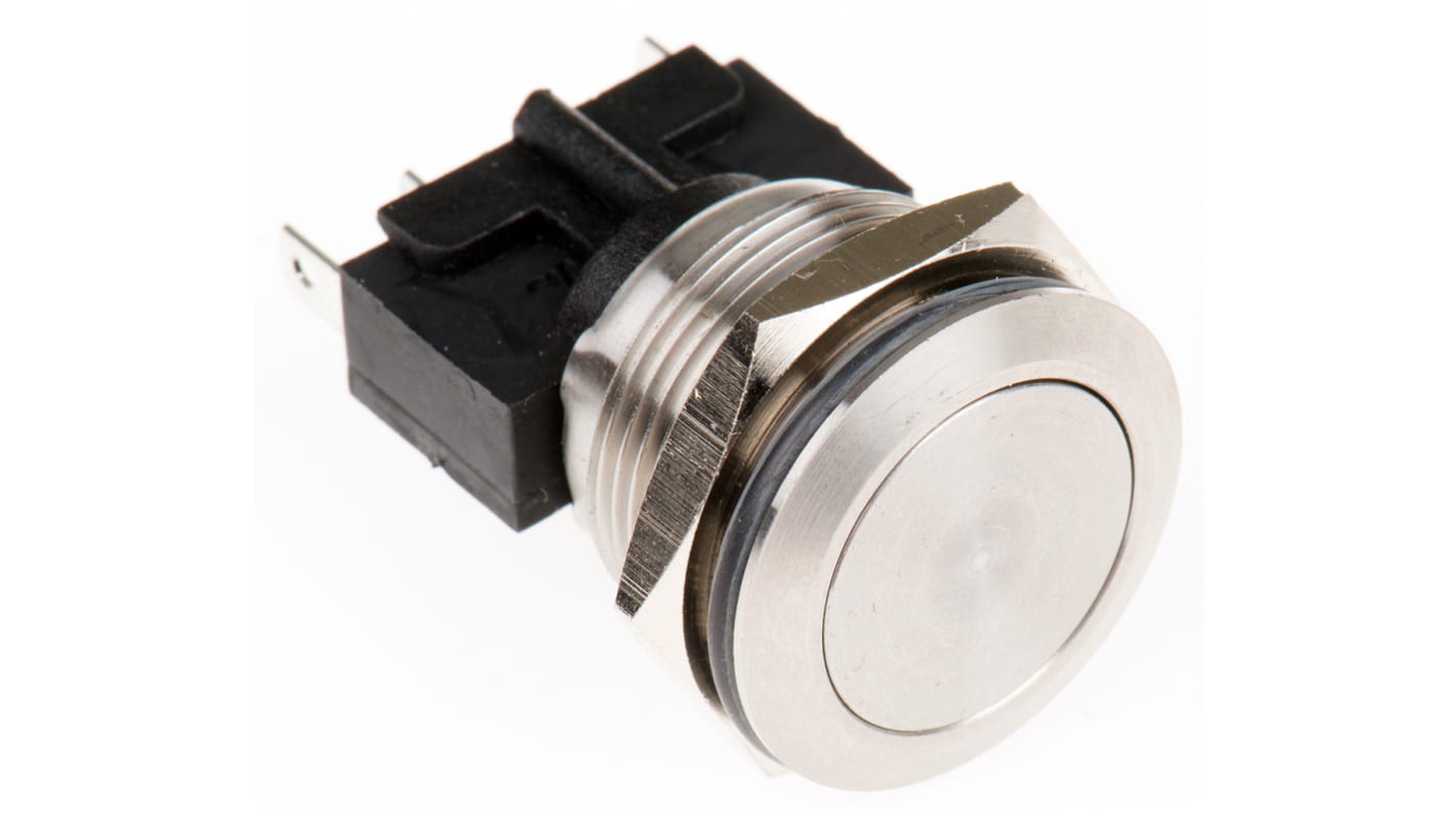 Bulgin Push Button Switch, Momentary, Panel Mount, 19.2mm Cutout, SPST, 250V ac, IP66