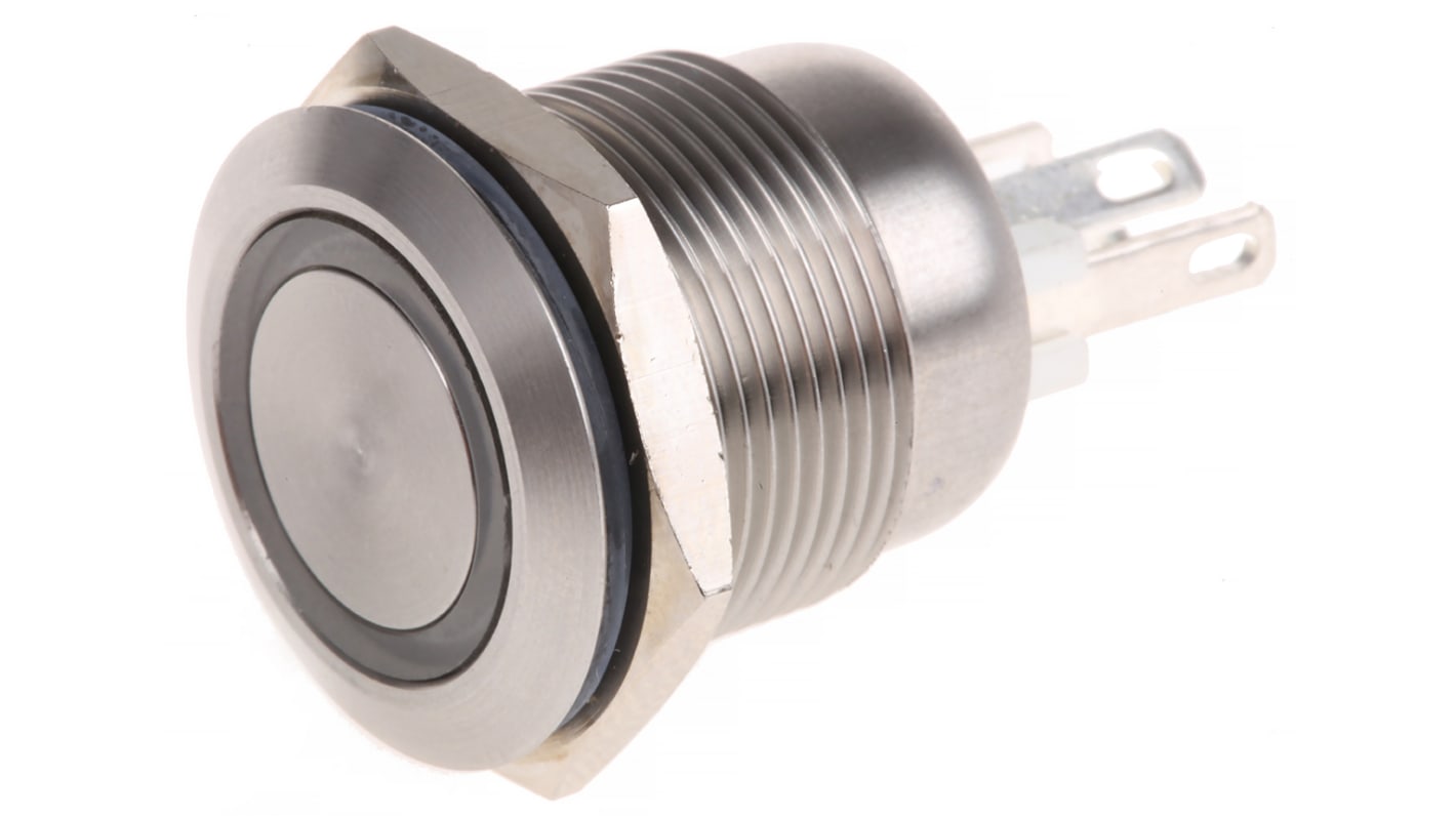 Bulgin MPI002 Series Illuminated Push Button Switch, Momentary, Panel Mount, 19.2mm Cutout, SPST, White LED, 24V dc,