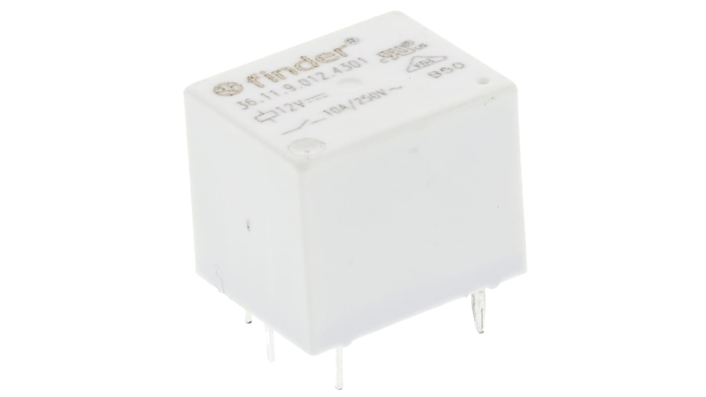 Finder PCB Mount Power Relay, 12V dc Coil, 10A Switching Current, SPST