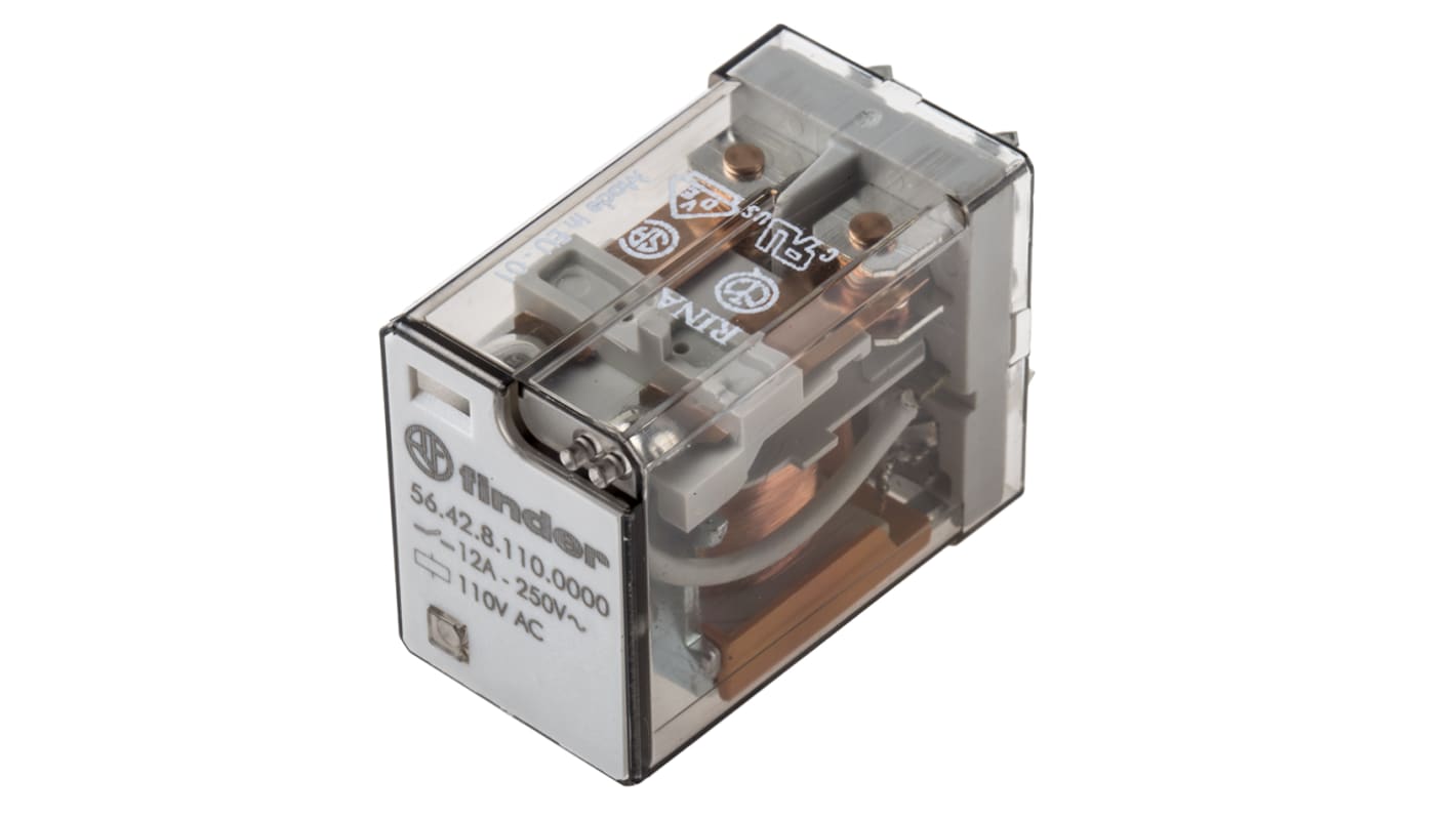 Finder PCB Mount Power Relay, 110V ac Coil, 12A Switching Current, DPDT