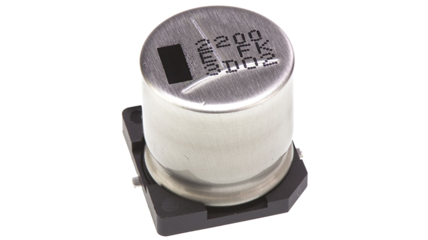 Condensador electrolítico Panasonic serie FK SMD, 2200μF, ±20%, 25V dc, mont. SMD, 16 (Dia.) x 16.5mm