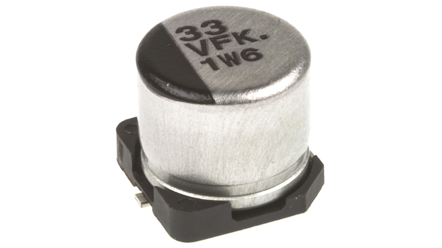 Condensador electrolítico Panasonic serie FK SMD, 33μF, ±20%, 35V dc, mont. SMD, 6.3 (Dia.) x 5.8mm