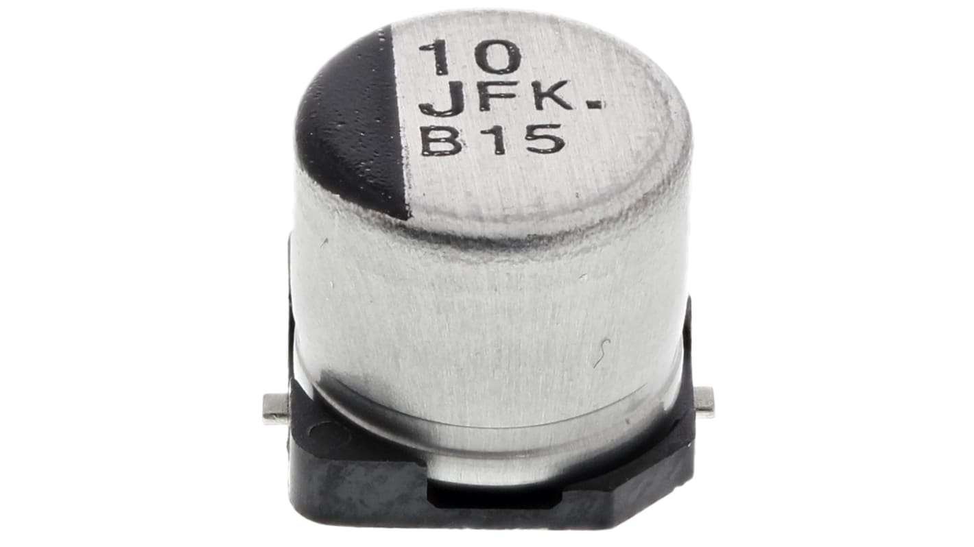 Condensador electrolítico Panasonic serie FK SMD, 10μF, ±20%, 63V dc, mont. SMD, 6.3 (Dia.) x 5.8mm