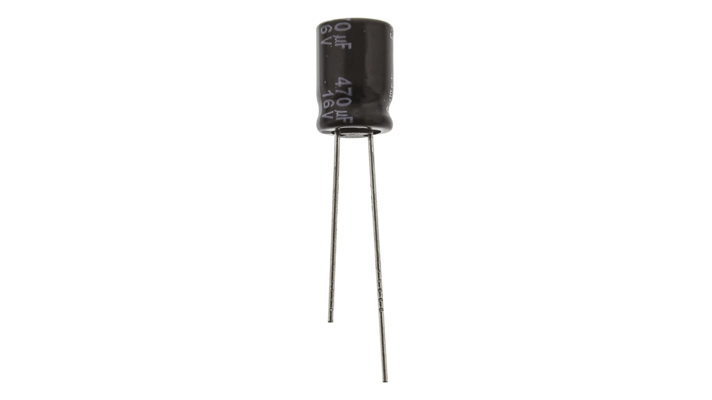 Panasonic , THT Aluminium-Elektrolyt Kondensator 470μF ±20% / 16V dc, Ø 8mm x 11.5mm, bis 105°C