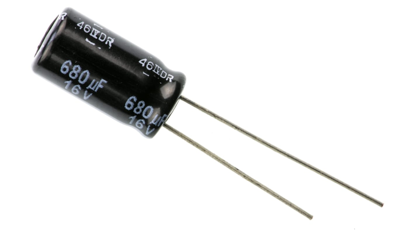 Condensador electrolítico Panasonic serie FR Radial, 680μF, ±20%, 16V dc, Radial, Orificio pasante, 8 (Dia.) x 15mm,
