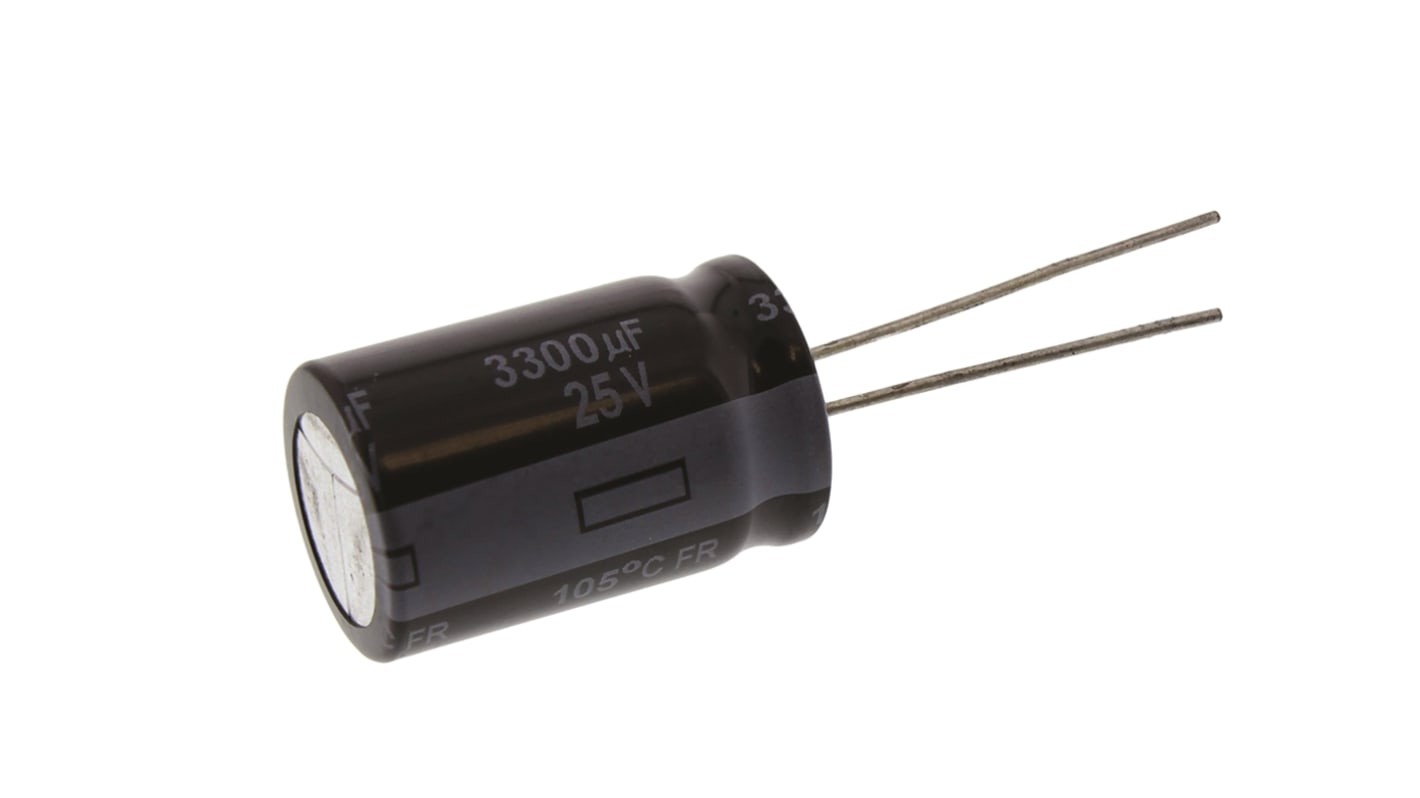 Panasonic FR, THT Aluminium-Elektrolyt Kondensator 3300μF ±20% / 25V dc, Ø 16mm x 25mm, bis 105°C