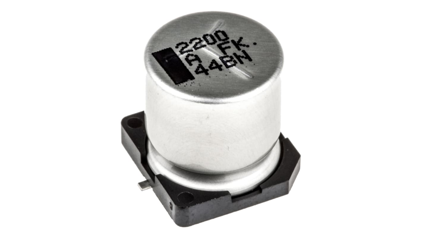 Condensatore Panasonic, serie FK SMD, 2200μF, 10V cc, ±20%, +105°C, SMD