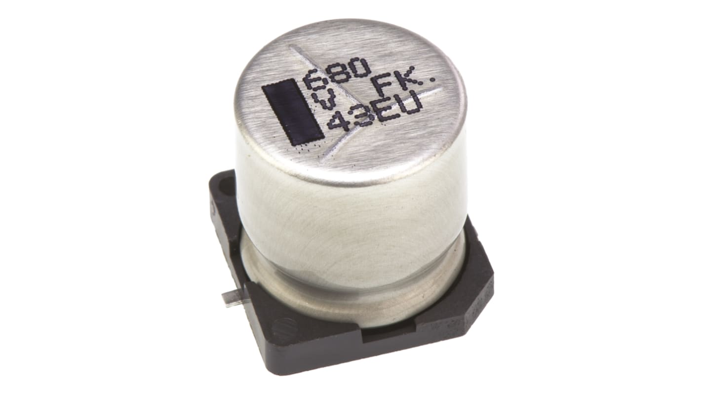 Condensador electrolítico Panasonic serie FK SMD, 680μF, ±20%, 35V dc, mont. SMD, 12.5 (Dia.) x 13.5mm