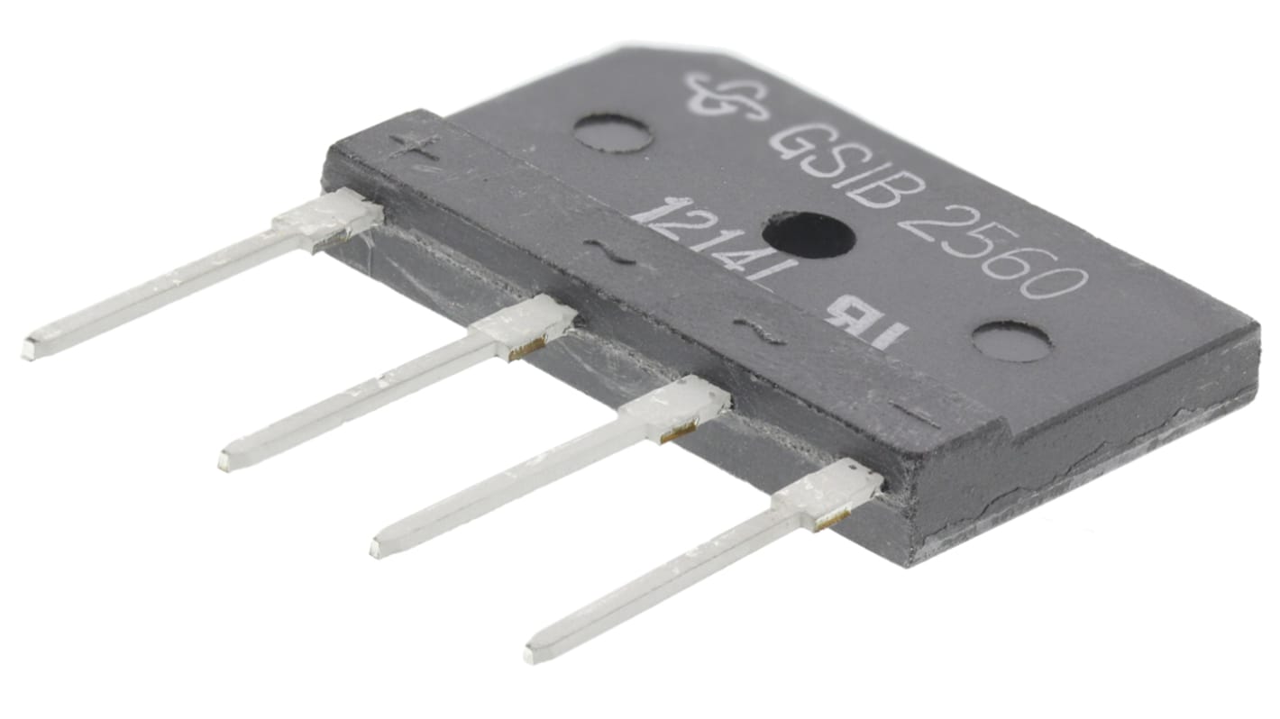 Rectificador en puente, GSIB2560-E3/45, Monofásico, 3.5A 600V, GSIB-5S, 4 pines