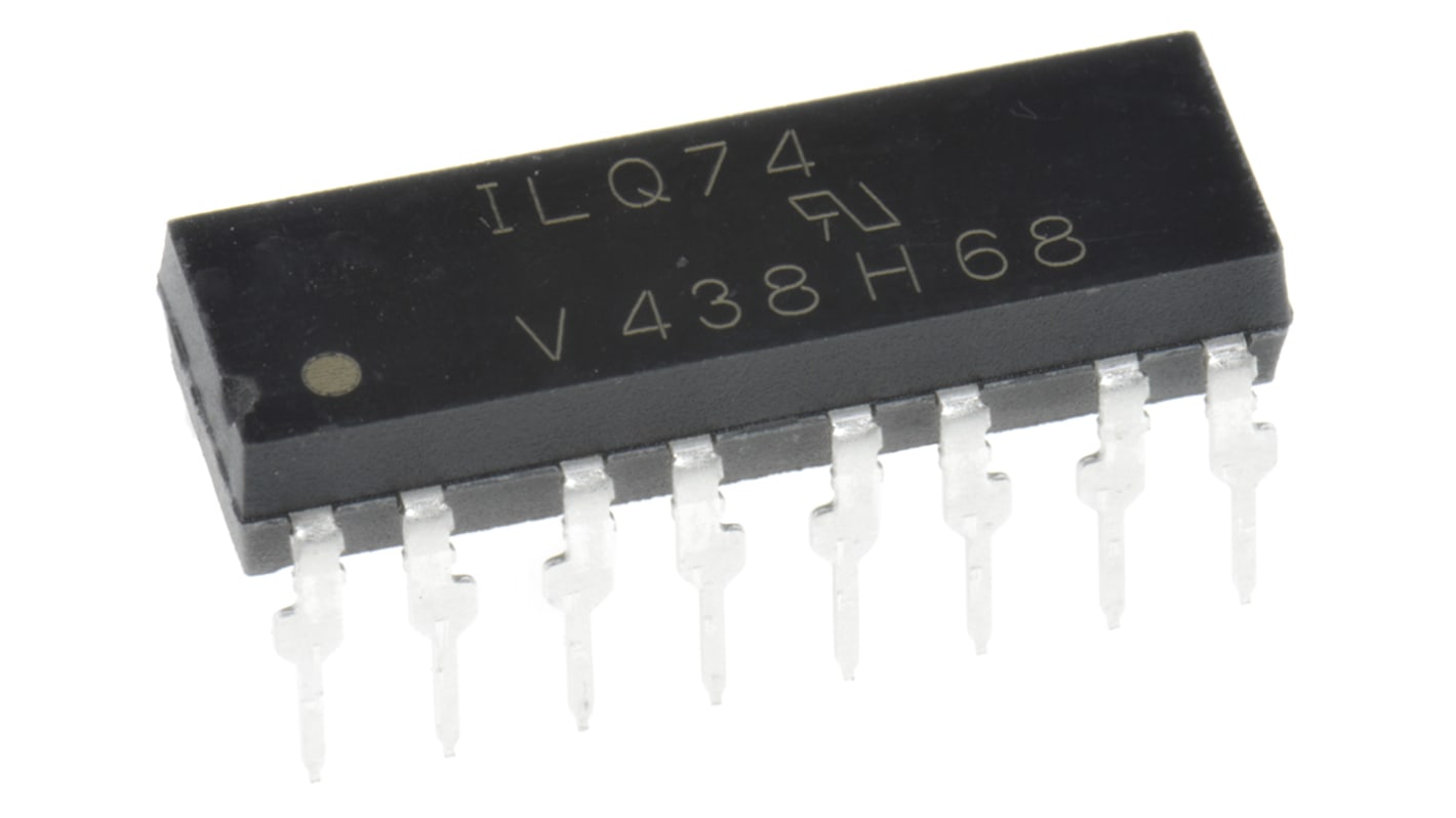Optoacoplador Vishay de 4 canales, Vf= 1.5V, Viso= 5300 V ac, IN. DC, OUT. Transistor, mont. pasante, encapsulado PDIP,