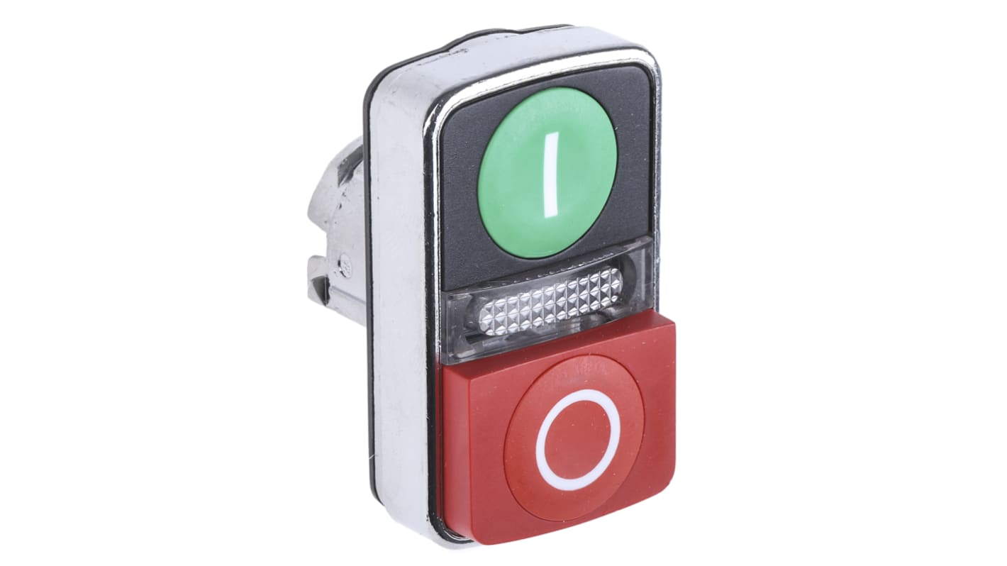 Schneider Electric Harmony XB4 Series Green, Red Illuminated Spring Return Push Button Head, 22mm Cutout, IP66, IP69K