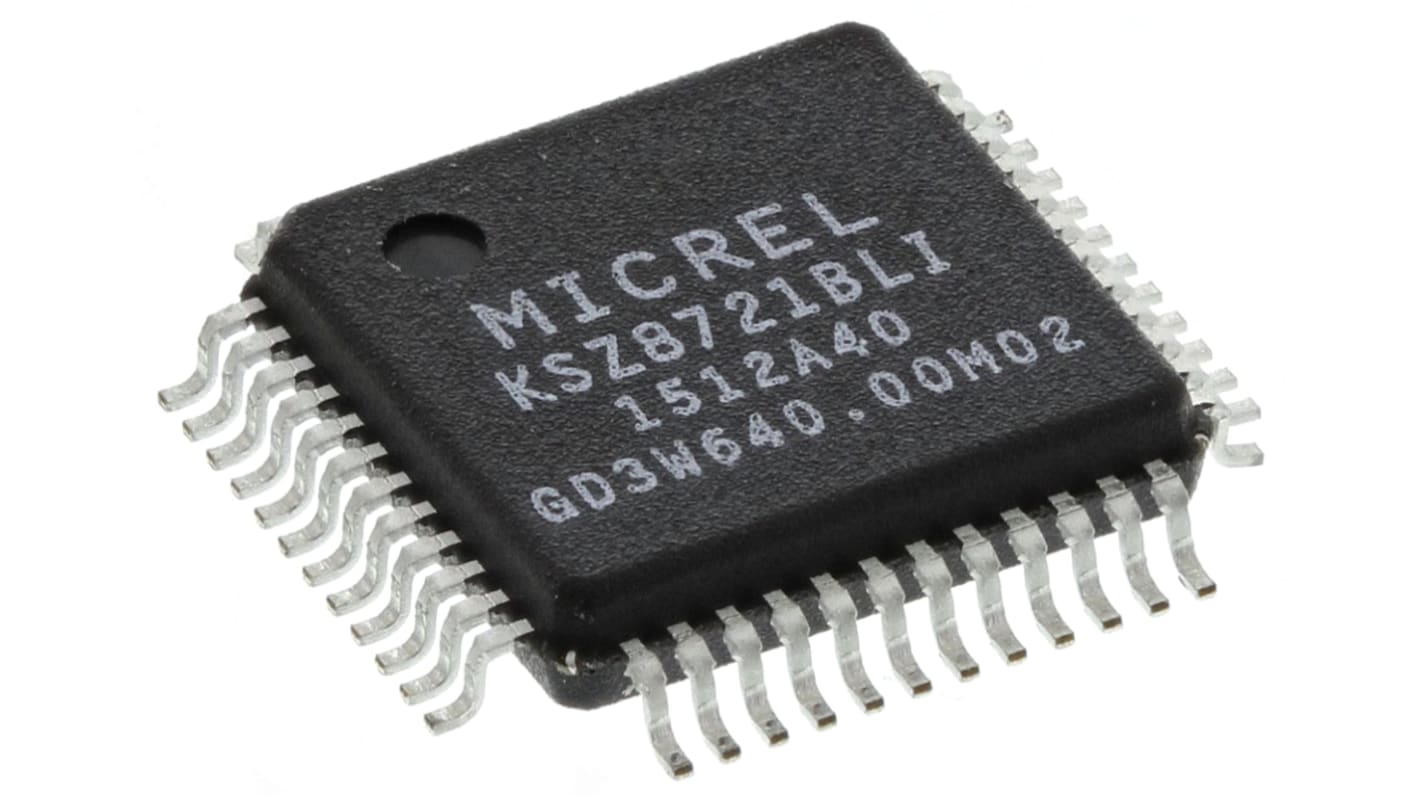 Transceptor Ethernet KSZ8721BLI, 100BASE-FX, 100BASE-TX, 10BASE-T, 1 canales, 2,5 V, 3,3 V, LQFP, 48 pines