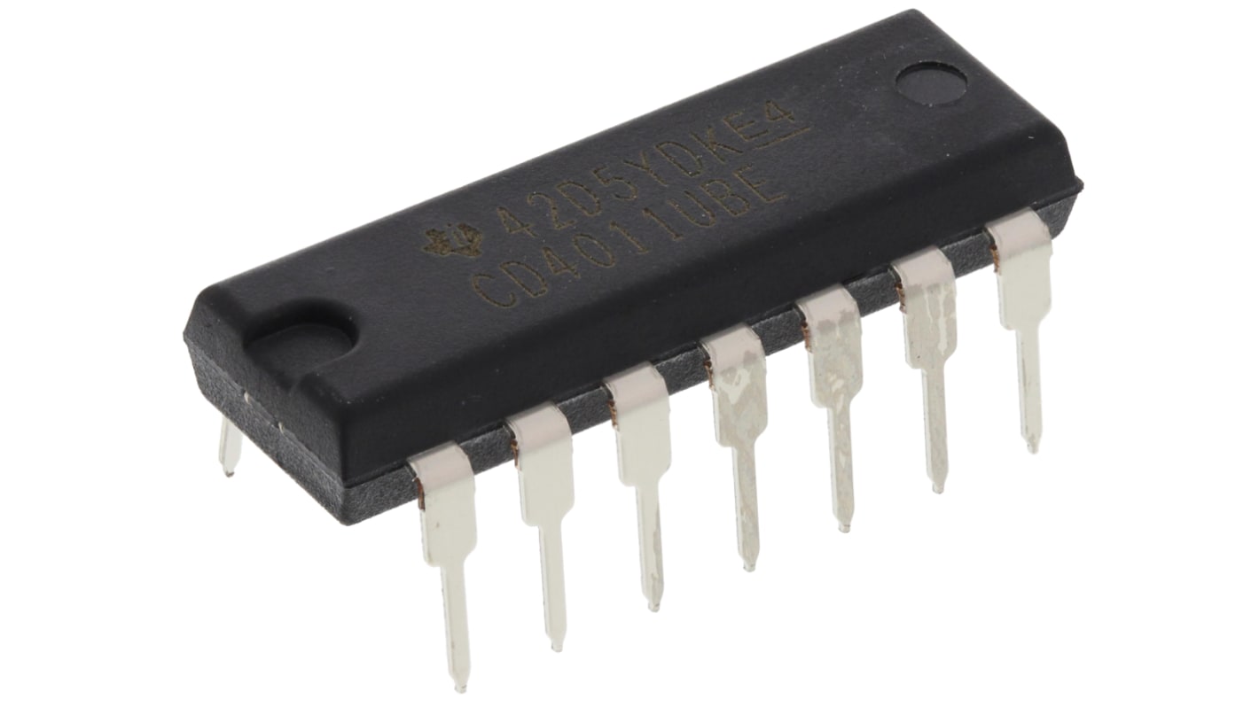 Texas Instruments ロジックゲート, NAND, スルーホール, 2-入力, CD4011UBE