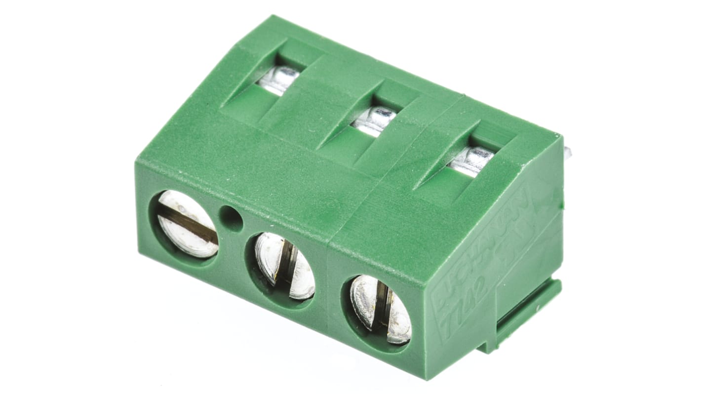 TE Connectivity Buchanan Series PCB Terminal Block, 3-Contact, 5.08mm Pitch, Through Hole Mount, 1-Row, Screw