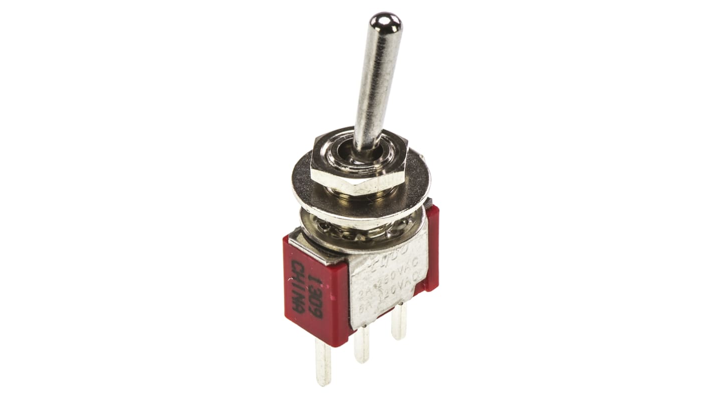 TE Connectivity Toggle Switch, PCB Mount, On-On, SPDT, Through Hole Terminal, 120 V ac, 28V dc