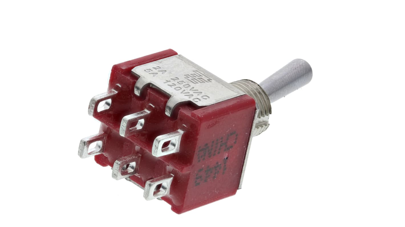TE Connectivity Toggle Switch, PCB Mount, On-On, DPDT, Through Hole Terminal, 120 V ac, 28V dc