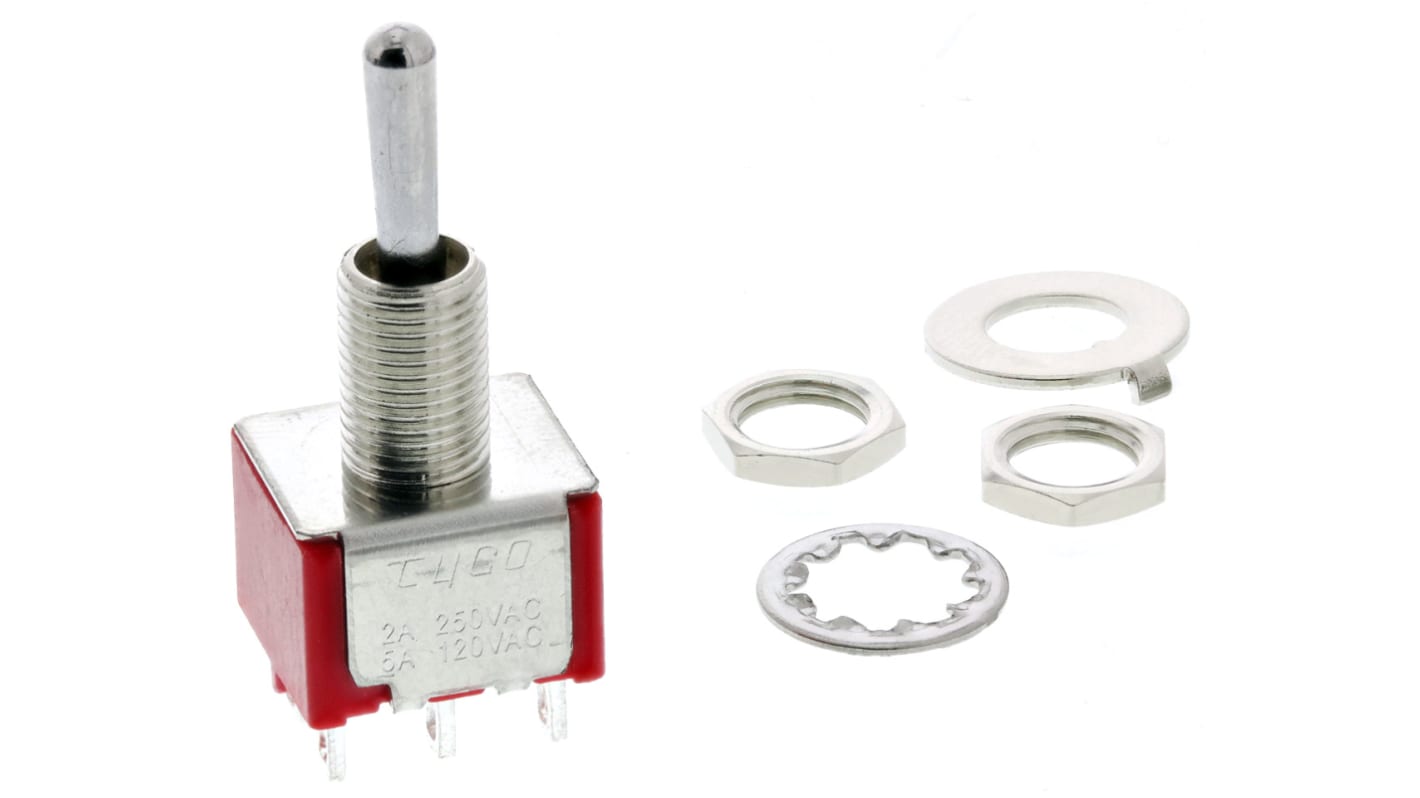 TE Connectivity Toggle Switch, Panel Mount, (On)-Off-(On), DPDT, Solder Terminal