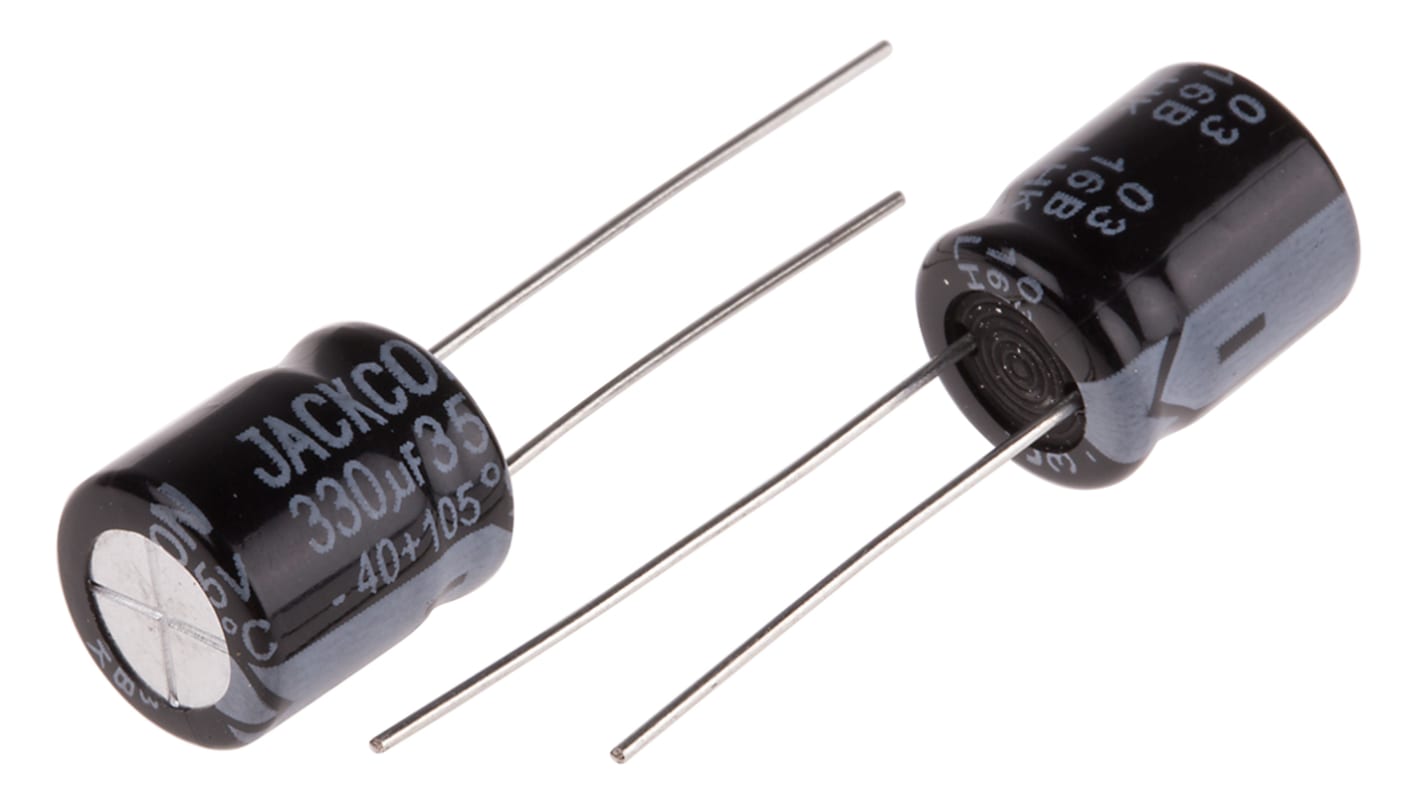 RS PRO 330μF Aluminium Electrolytic Capacitor 35V dc, Radial, Through Hole