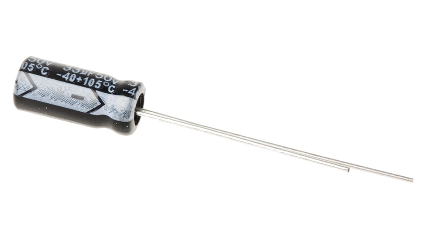 RS PRO, THT Aluminium-Elektrolyt Kondensator 33μF ±20% / 50V dc, Ø 5mm x 11mm x 11mm, bis 105°C