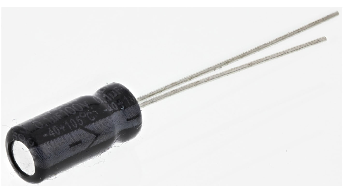 Condensador electrolítico RS PRO, 100nF, ±20%, 100V dc, Radial, Orificio pasante, 5 (Dia.) x 11mm, paso 2mm