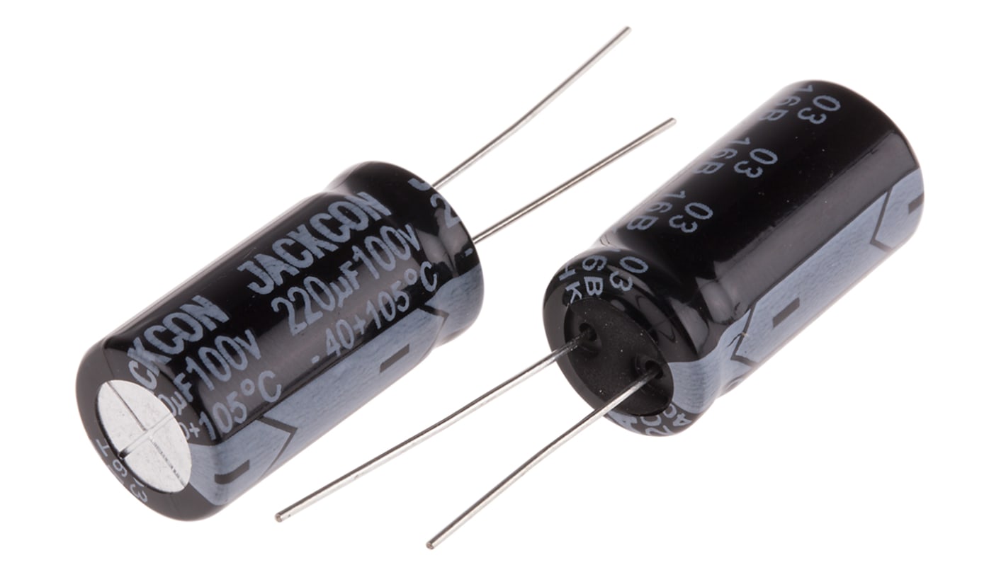 Condensador electrolítico RS PRO, 220μF, ±20%, 100V dc, Radial, Orificio pasante, 13 (Dia.) x 26mm, paso 5mm
