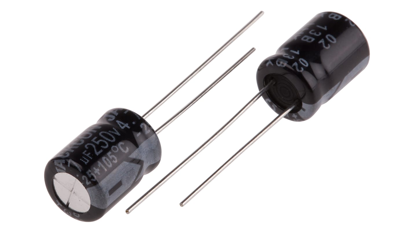 RS PRO 4.7μF Aluminium Electrolytic Capacitor 250V dc, Radial, Through Hole