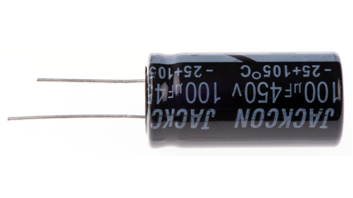 Condensador electrolítico RS PRO, 100μF, ±20%, 450V dc, Radial, Orificio pasante, 18 (Dia.) x 36mm, paso 7.5mm
