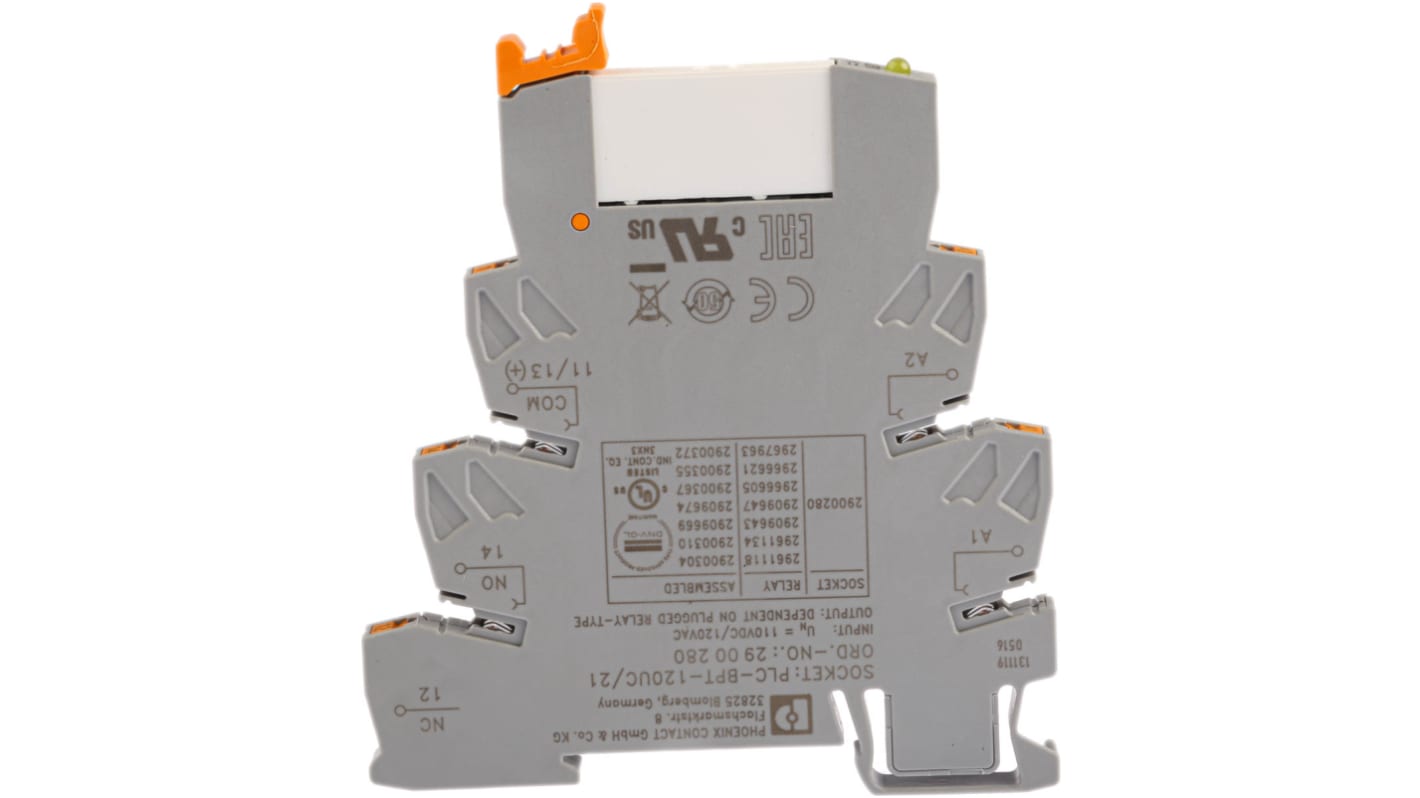 Phoenix Contact PLC-RPT-120UC/21 Series Interface Relay, DIN Rail Mount, 110V ac/dc Coil, SPDT, 1-Pole