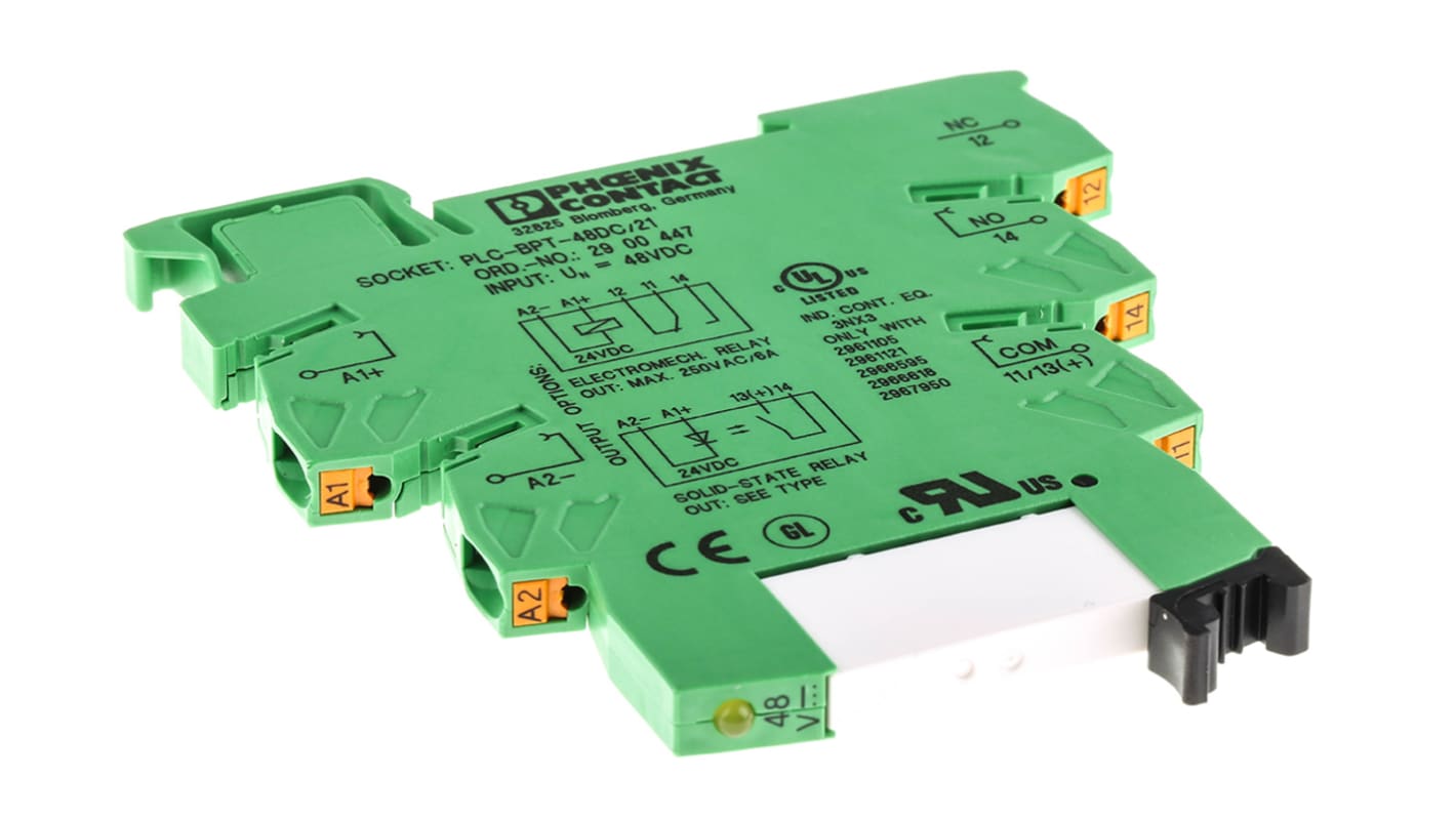 Phoenix Contact PLC-RPT- 48DC/21AU Series Interface Relay, DIN Rail Mount, 48V dc Coil, SPDT, 1-Pole