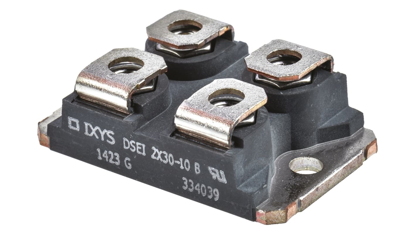 Diodo, DSEI2X30-10B, Conmutación, 30A, 1000V Conexión de silicio, 50ns, SOT-227B, 4-Pines 2.4V