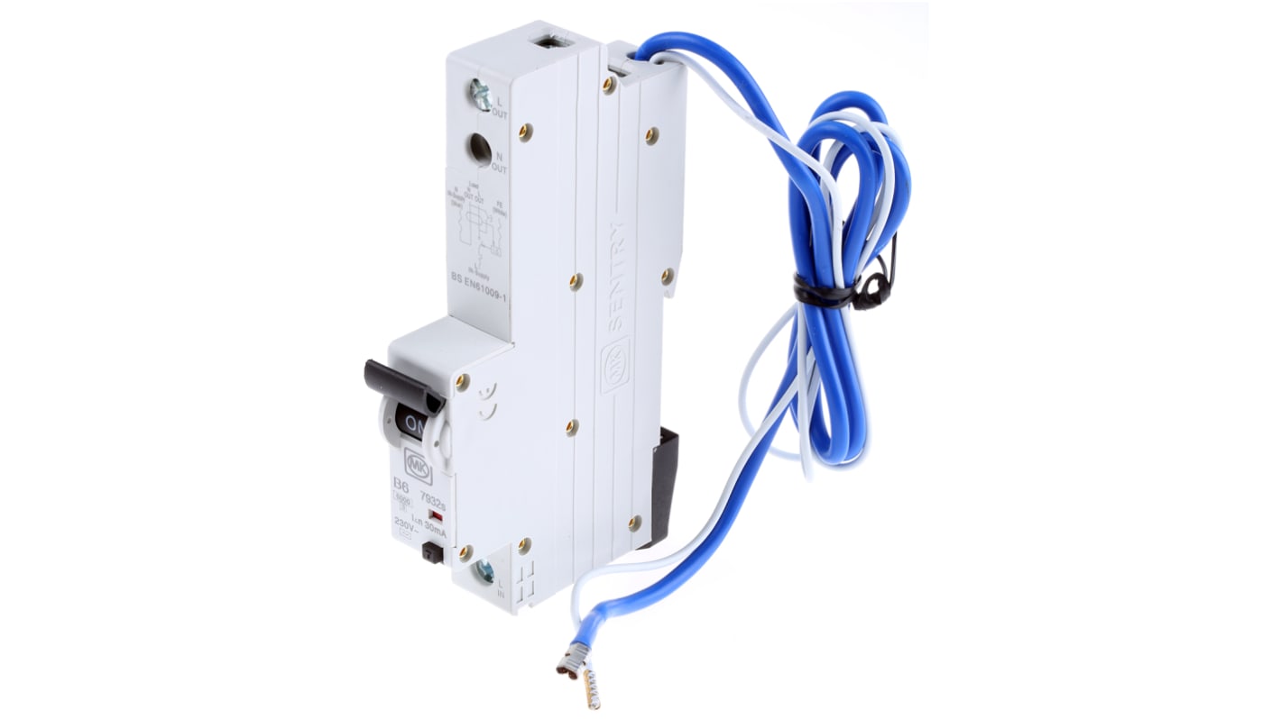 MK Electric RCBO, 6A Current Rating, 1P Poles, Type B