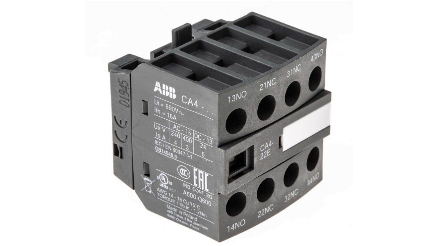 ABB Auxiliary Contact, 4 Contact, 2NC + 2NO, Front Mount