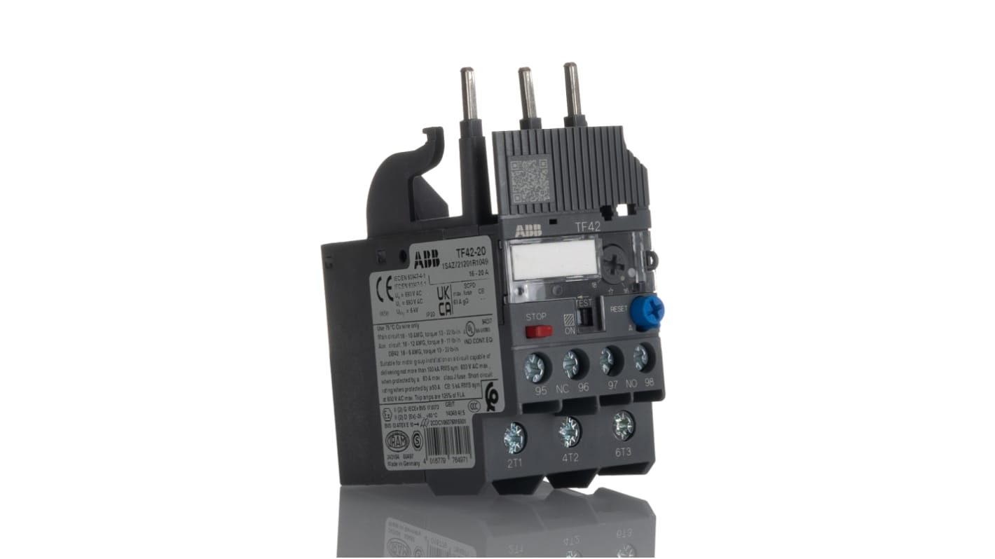 ABB TF42 Thermal Overload Relay 1NO + 1NC, 16 → 20 A F.L.C, 20 A Contact Rating, 2.6 W, 3P, AF Range