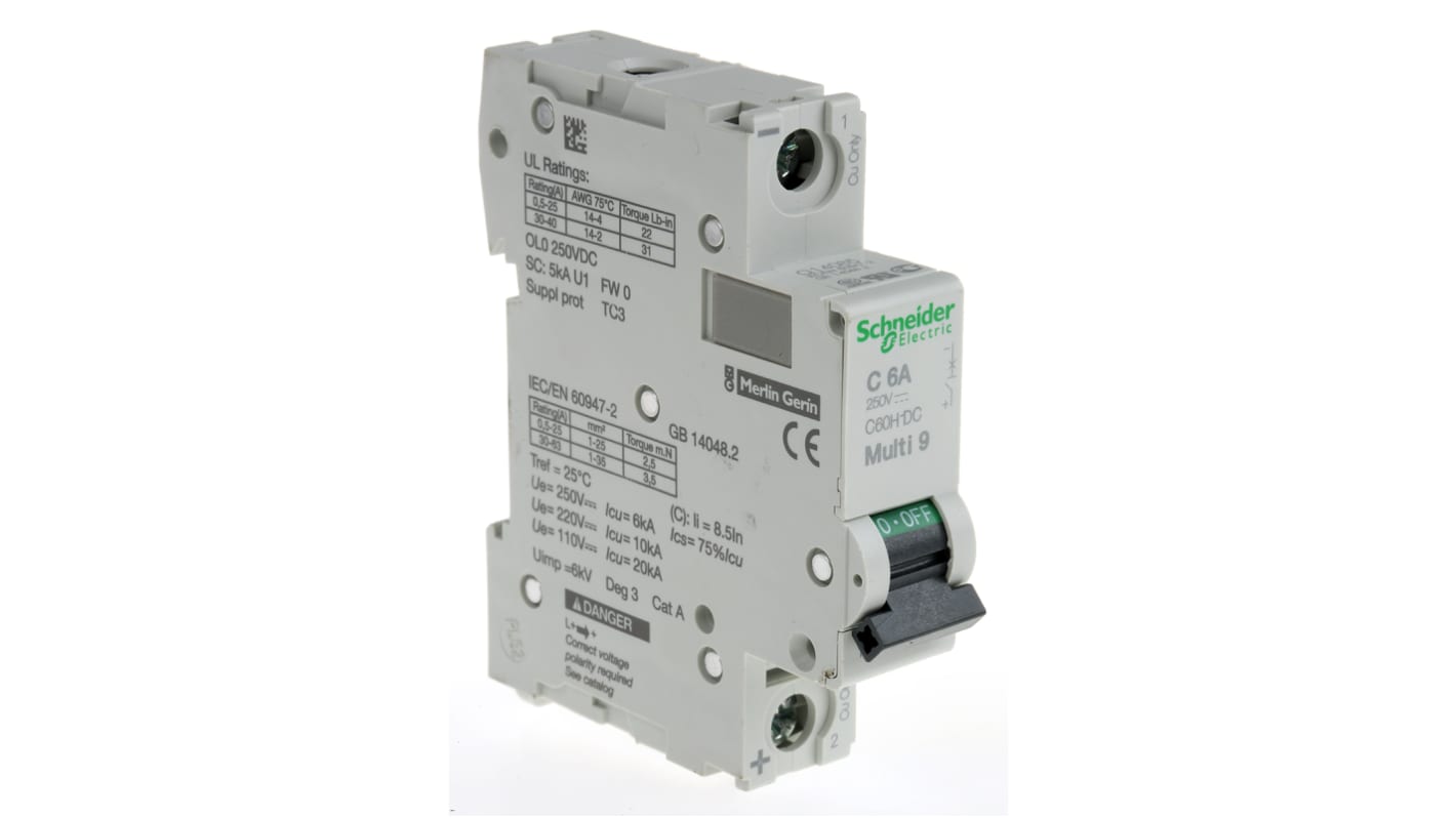 Schneider Electric Multi 9 MGN MCB Mini Circuit Breaker1P, 6A Curve C, 250V DC, 5 kA Breaking Capacity