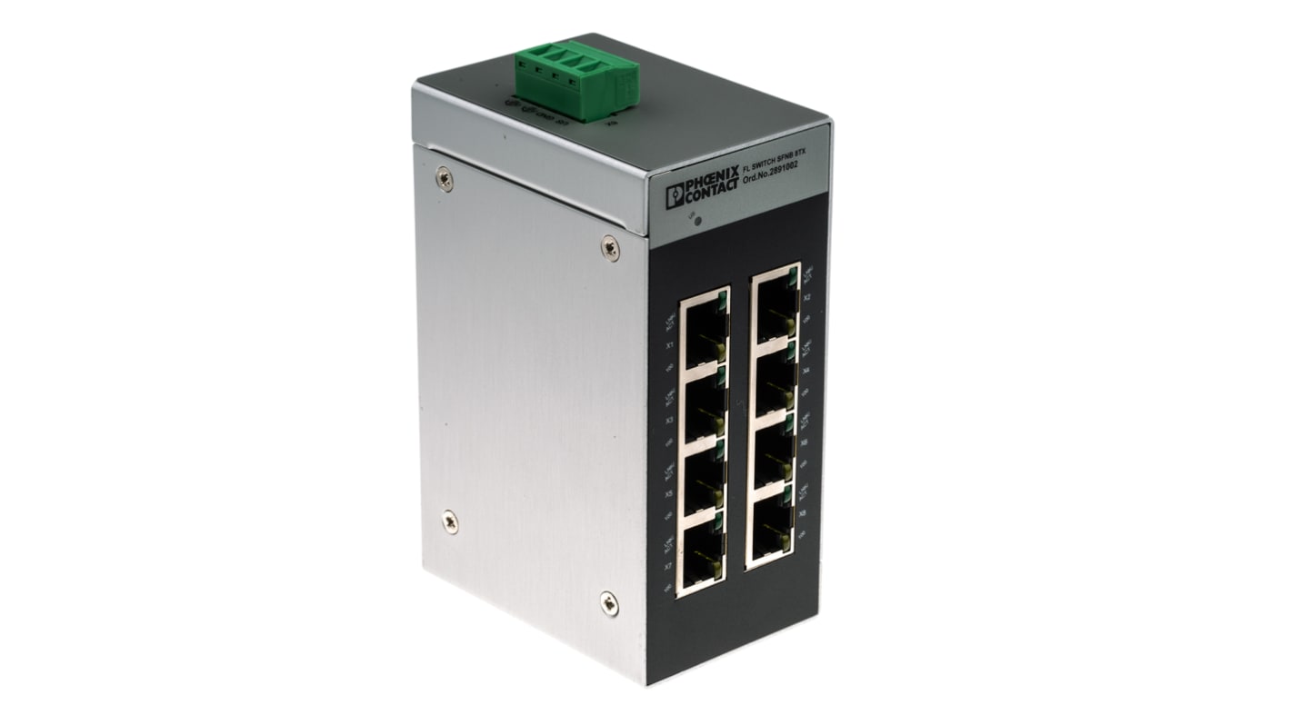 2891002 Phoenix Contact FL SWITCH SFNB 8TX Series DIN Rail Mount Switch, 8 RJ45 Ports