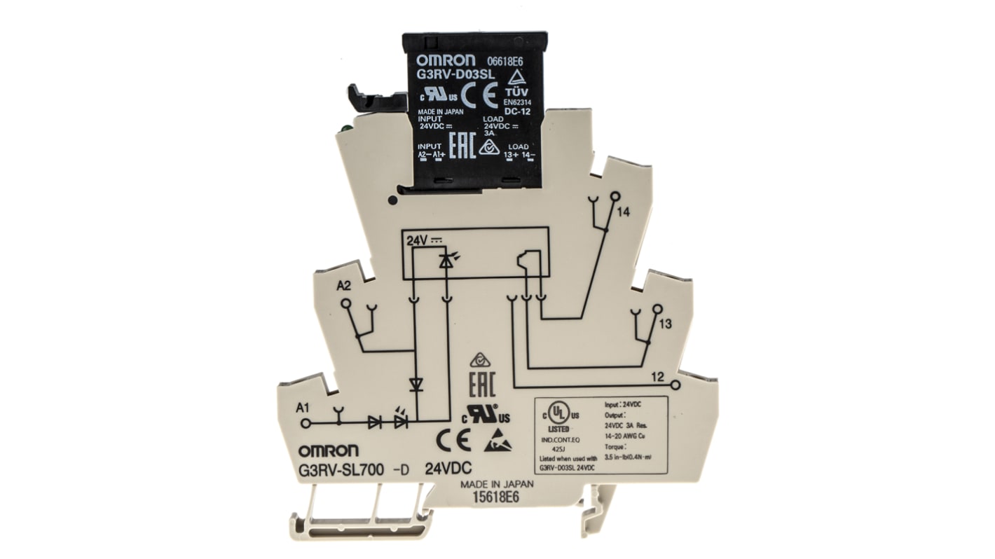 Relais statique Omron G3RV-SL, 3 A, Rail DIN, 24 V c.c., 26,4 V c.c.