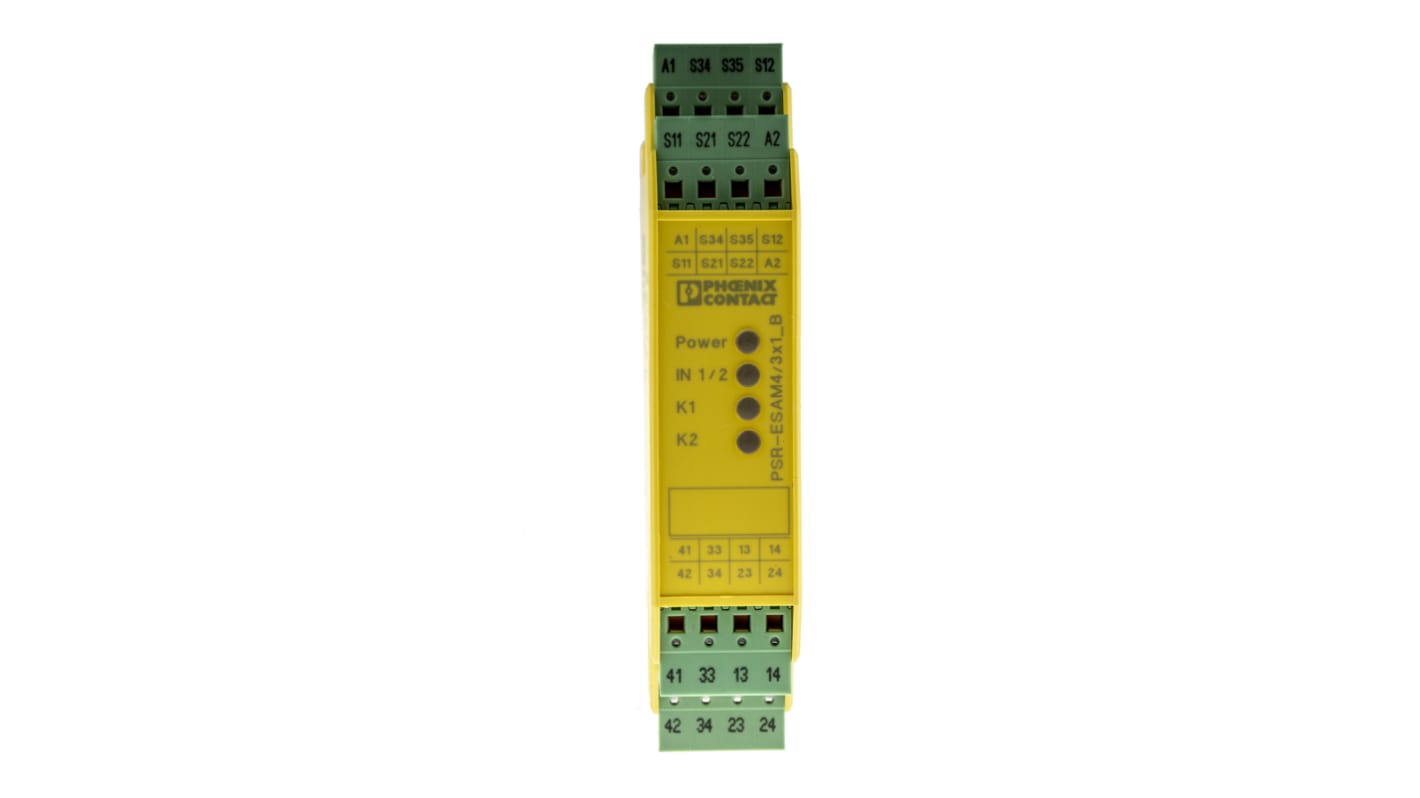 Relé de seguridad Phoenix Contact PSR-SPP-24UC/ESAM4/3X1/1X2/B de 2 canales, para Bloqueo/interruptor de seguridad, 24V
