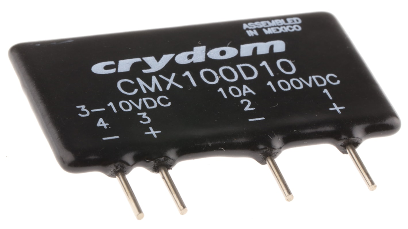 Relè a stato solido CMX100D10, Montaggio su circuito stampato, 10 A rms, 100 V dc, CC, SPST Crydom CMX