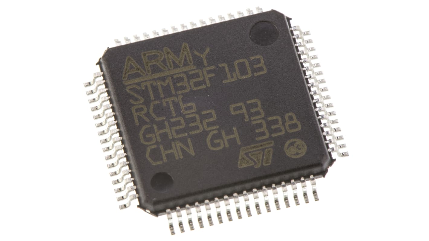 Microcontrolador STMicroelectronics STM32F103RCT6, núcleo ARM Cortex M3 de 32bit, RAM 48 kB, 72MHZ, LQFP de 64 pines