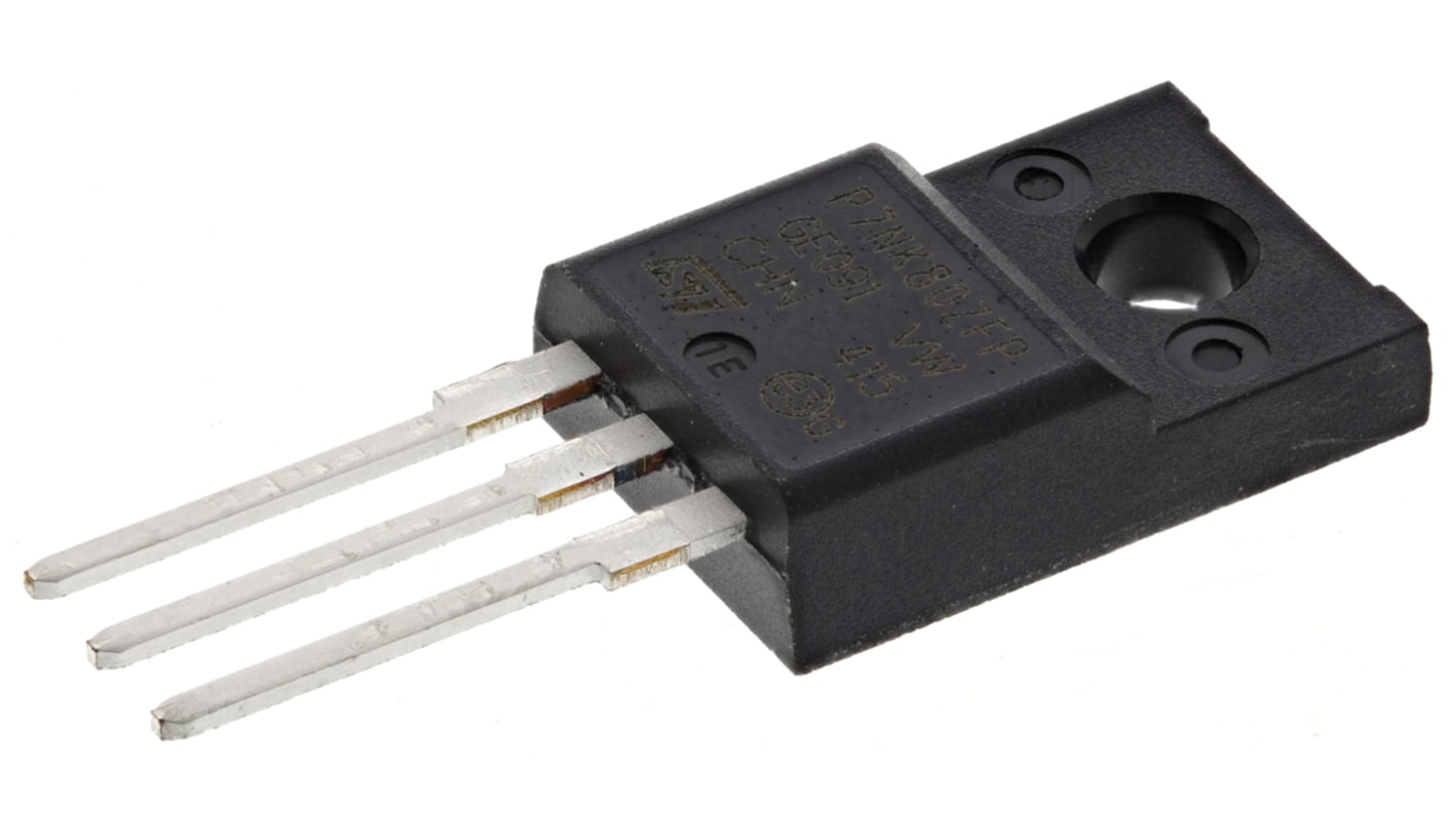 N-Channel MOSFET, 5.2 A, 800 V, 3-Pin TO-220FP STMicroelectronics STP7NK80ZFP