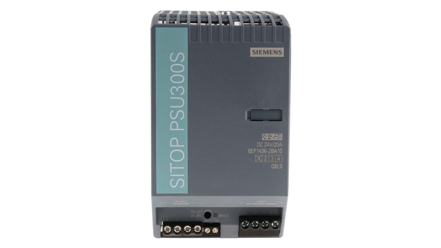 Siemens DINレール取付け用スイッチング電源, 6EP1436-2BA10, 出力：20A, 定格：480W 入力電圧：ac 出力電圧：dc 24V dc/