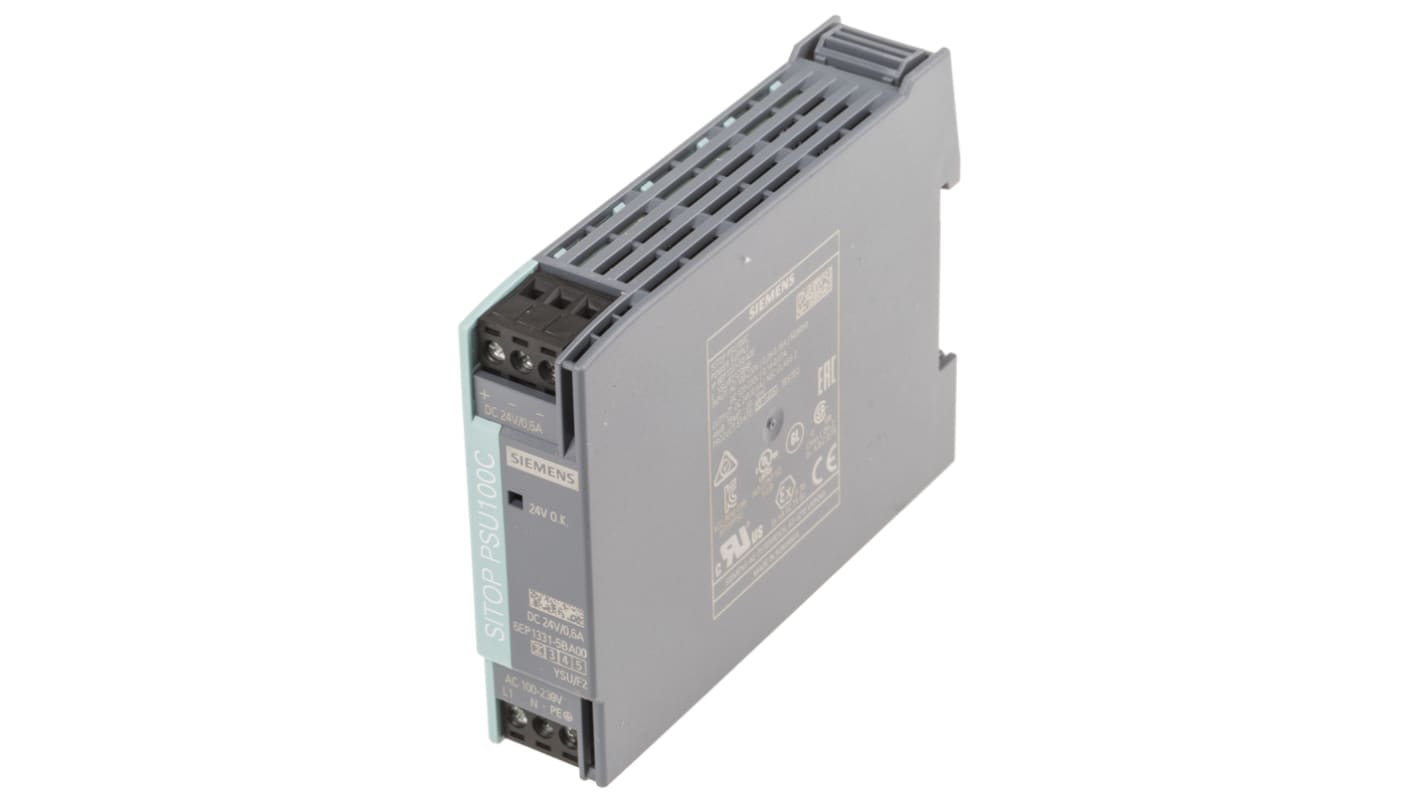 Siemens DIN-sín tápellátás, BE: 100 → 230 V ac / 110 → 300V dc, 1 kimenet, 24V dc, 600mA, 14W