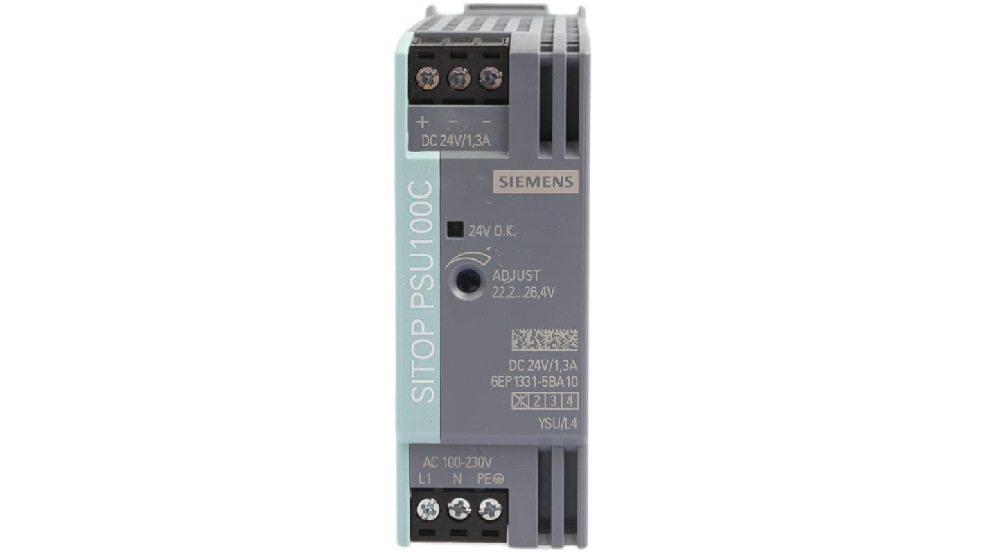 Alimentation pour rail DIN Siemens, série SITOP PSU100C, 24V c.c.out 1.3A, 100 → 230 V ac / 110 → 300V