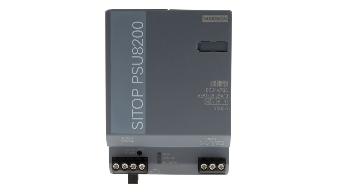 Siemens SITOP PSU8200 -Phasen Getaktet DIN-Schienen Netzteil 480W, 120 → 230 V ac / 110 → 220V dc, 24V dc