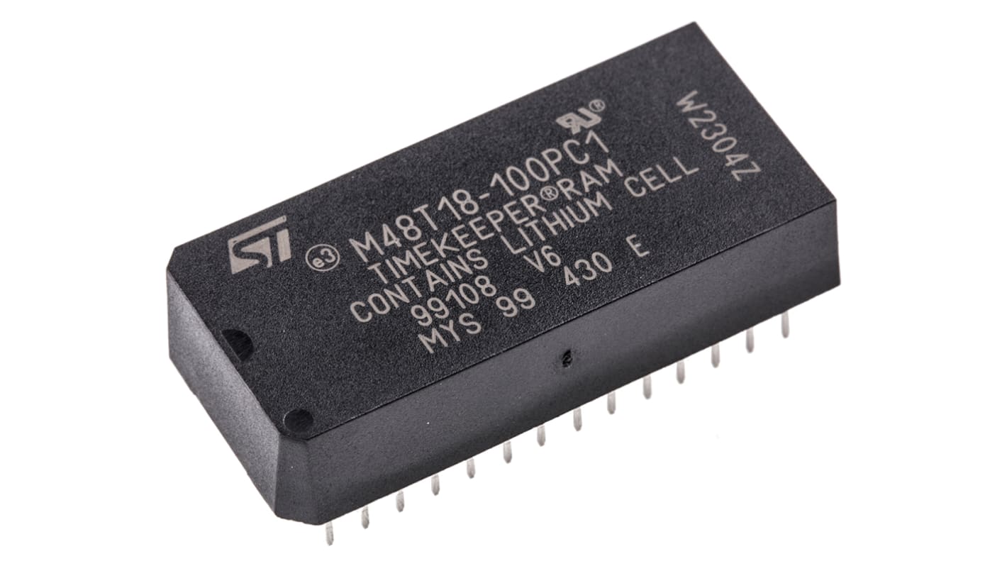 STMicroelectronics M48T18-100PC1 28 ben PCDIP Realtidsur (RTC) — Batteri-backup, kalender, chipfravalg, kontakt,