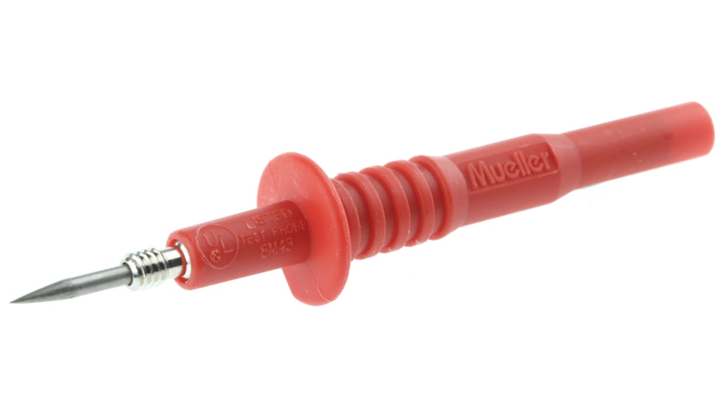 Sonde de test Mueller Electric, Fixe, pointe de 2mm, 1kV, 20A, Rouge